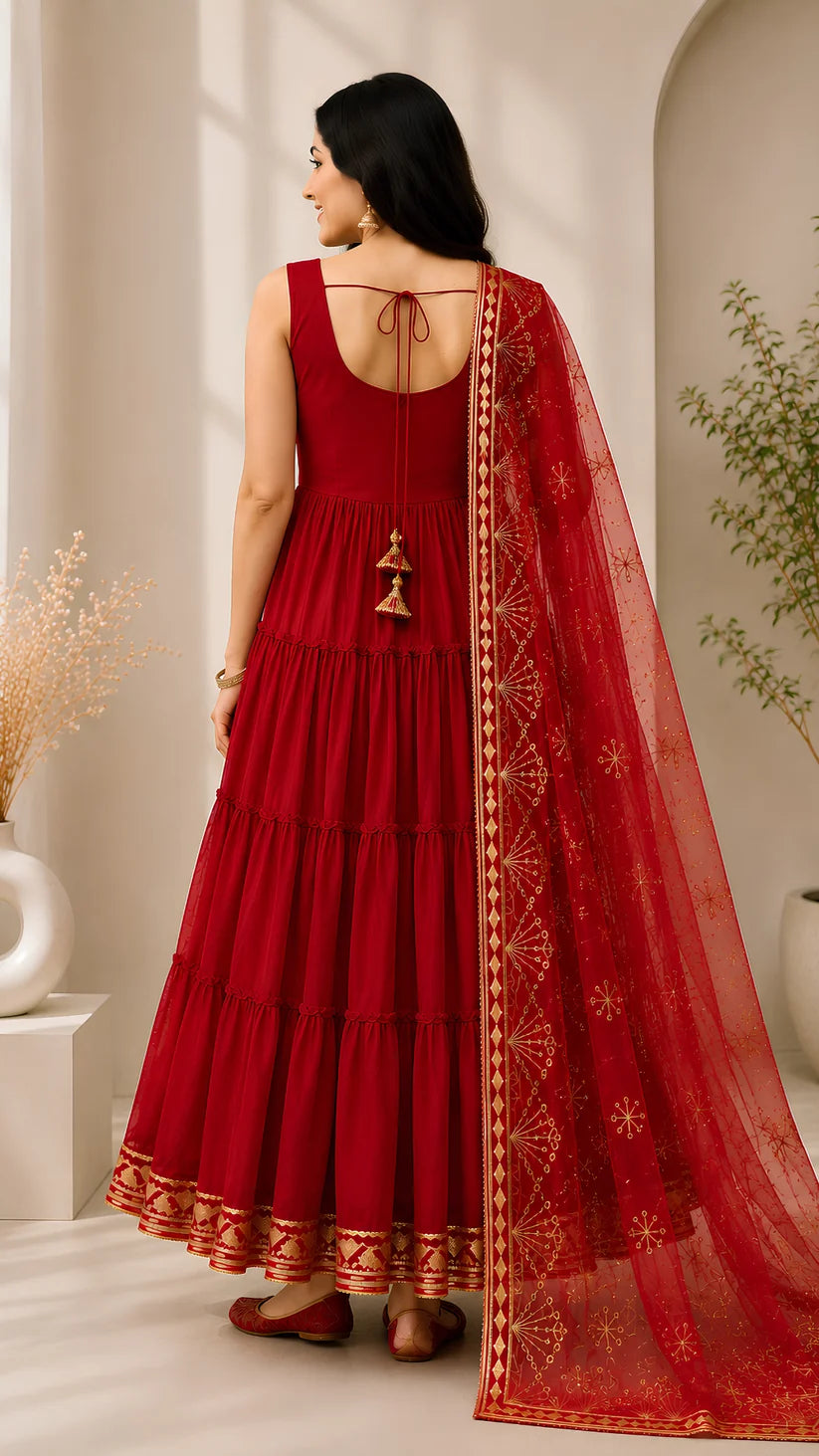 Women’s Elegant Long Kurta & Embroidered Dupatta Set