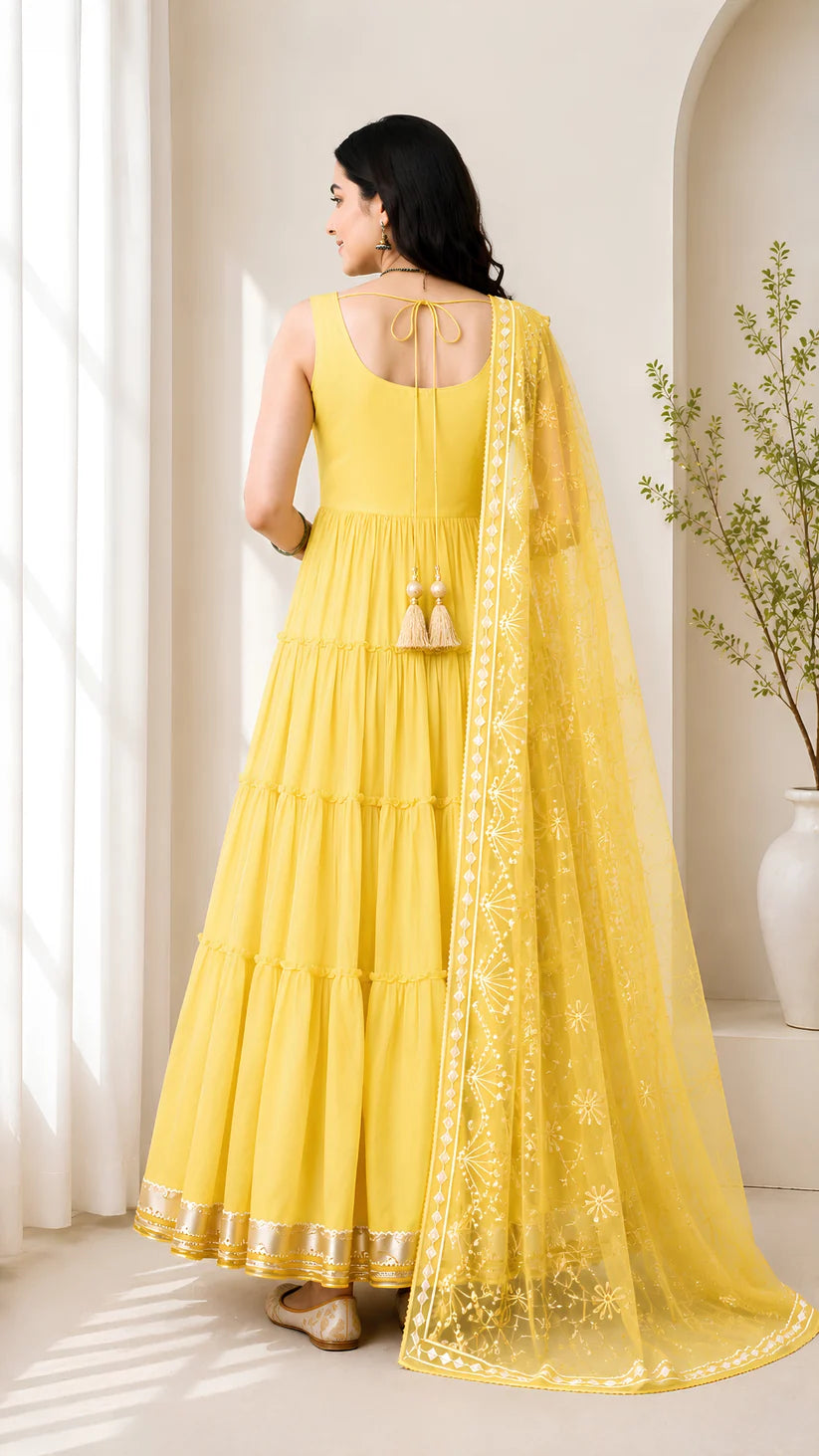 Women’s Elegant Long Kurta & Embroidered Dupatta Set
