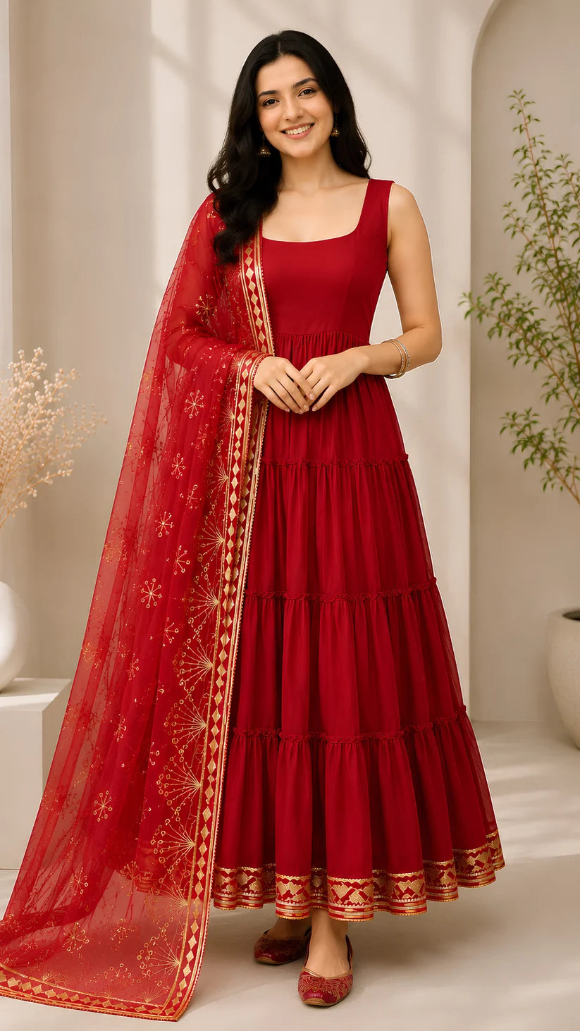 Women’s Elegant Long Kurta & Embroidered Dupatta Set