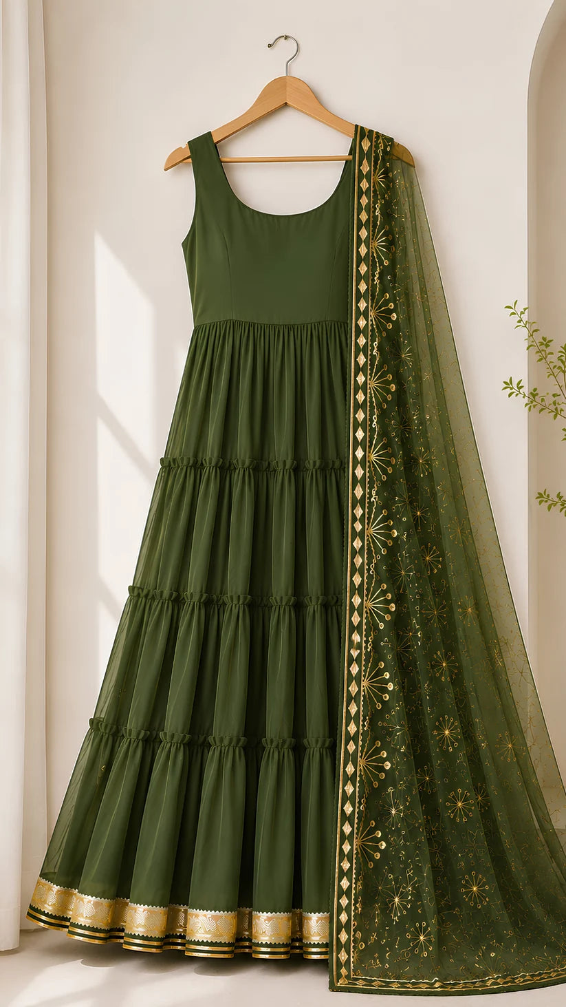 Women’s Elegant Long Kurta & Embroidered Dupatta Set