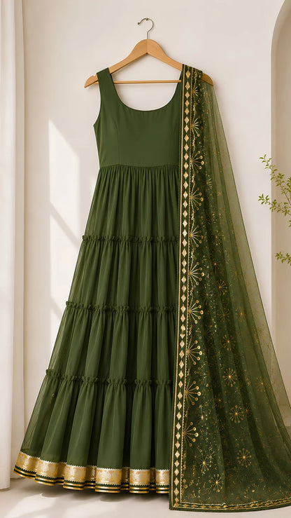 Women’s Elegant Long Kurta & Embroidered Dupatta Set