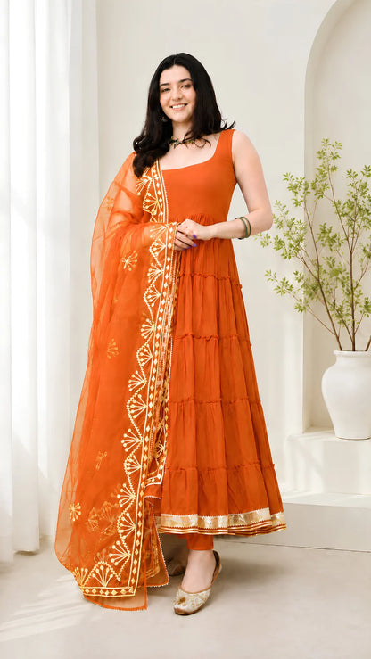 Women’s Elegant Long Kurta & Embroidered Dupatta Set