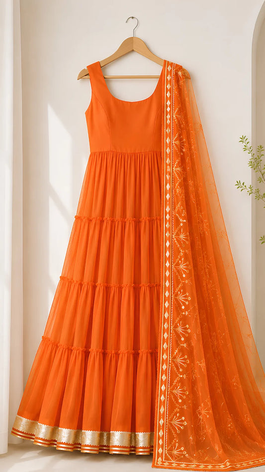 Women’s Elegant Long Kurta & Embroidered Dupatta Set