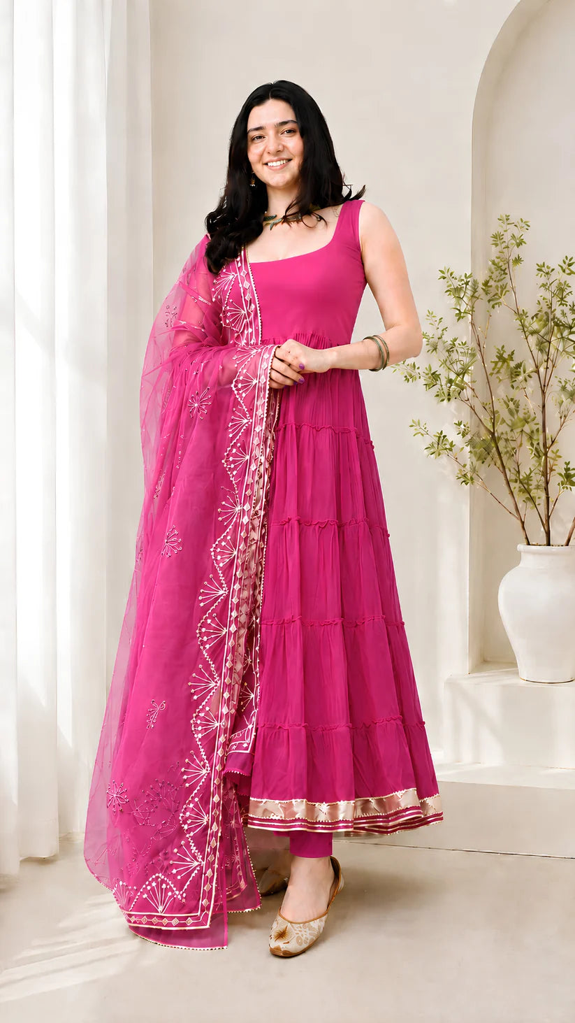 Women’s Elegant Long Kurta & Embroidered Dupatta Set