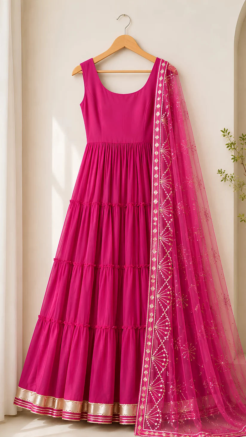 Women’s Elegant Long Kurta & Embroidered Dupatta Set