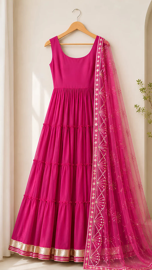 Women’s Elegant Long Kurta & Embroidered Dupatta Set