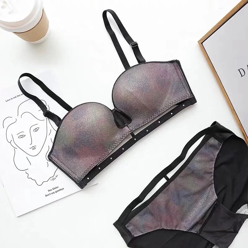 Premium Designer Bra & Panty Set with Matching Panty Bra & Panty Set Self Design Black Lingerie Set (Pack of 3)