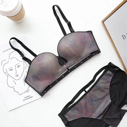 Premium Designer Bra & Panty Set with Matching Panty Bra & Panty Set Self Design Black Lingerie Set (Pack of 3)