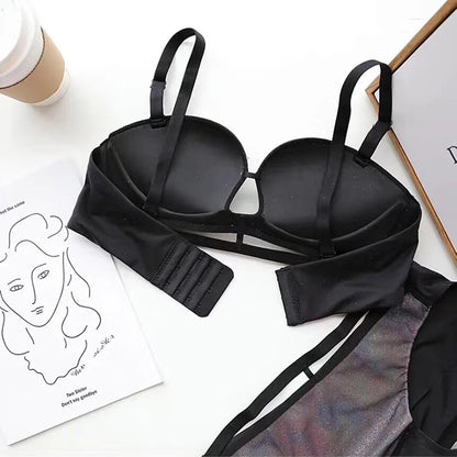 Premium Designer Bra & Panty Set with Matching Panty Bra & Panty Set Self Design Black Lingerie Set (Pack of 3)