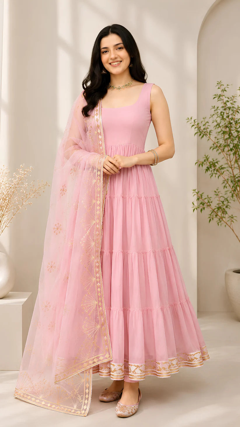 Women’s Elegant Long Kurta & Embroidered Dupatta Set