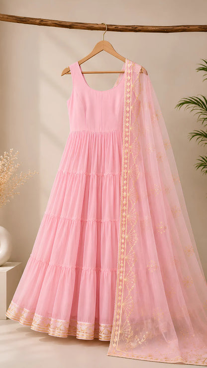 Women’s Elegant Long Kurta & Embroidered Dupatta Set