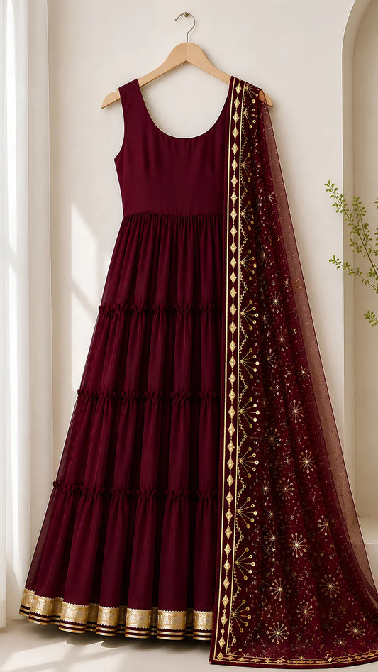 Women’s Elegant Long Kurta & Embroidered Dupatta Set