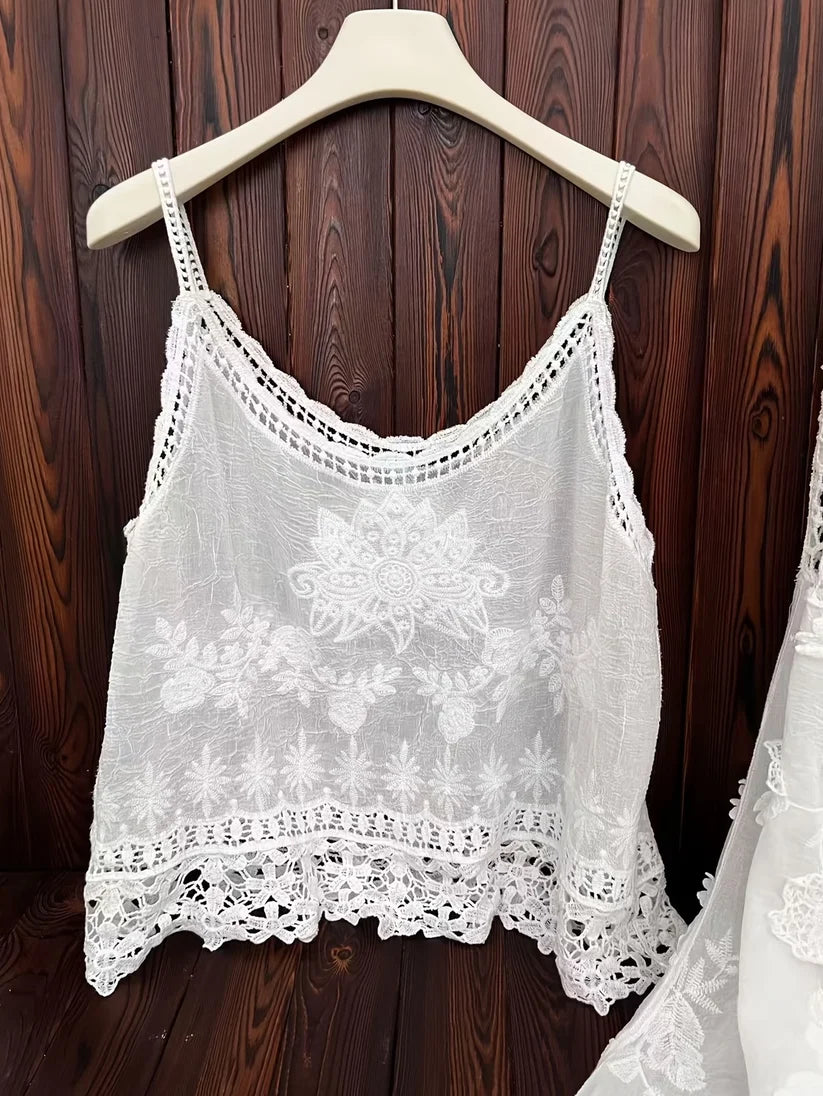 Women's Luxury French-Inspired Lace Top & Midi Skirt Set